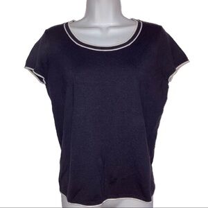 Lands End Short Sleeve Navy White Sweater S